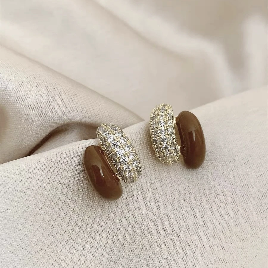 铜合金耳饰 叁拾 【茶凝】法式复古轻奢美拉德百搭耳钉