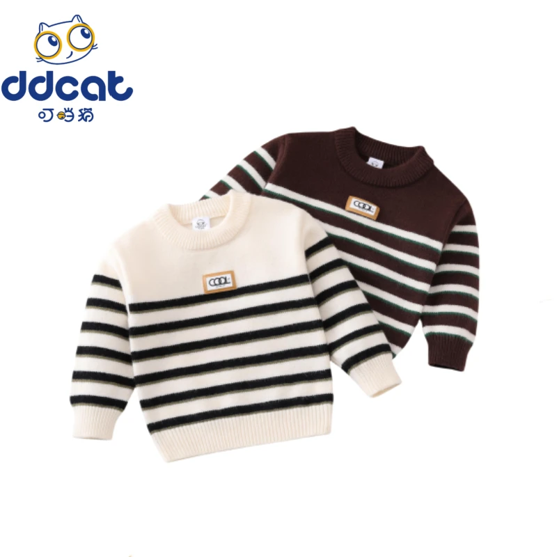 ddcat/叮当猫儿童毛衣长袖男童宝宝毛衫保暖圆领秋冬套头条纹小童
