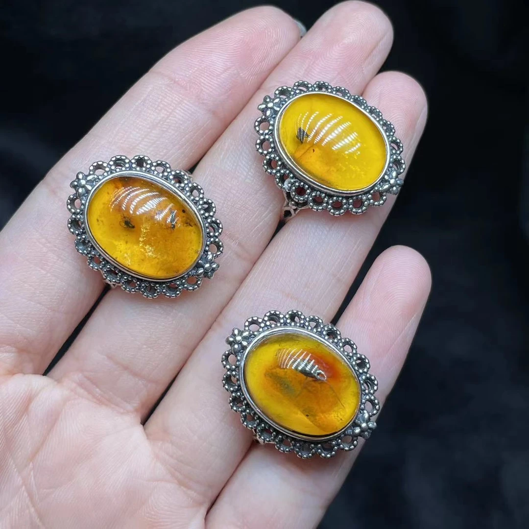 【曹掌柜精选】27 G5118-s925银镶嵌虫珀戒指-11×15mm-多样性发其一