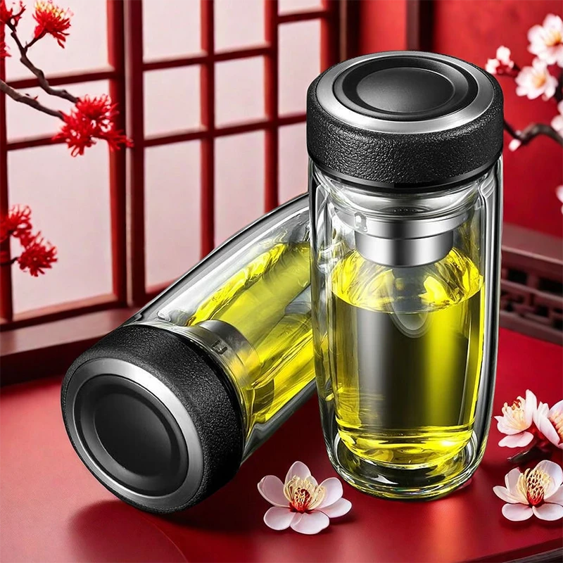 双层玻璃茶杯大容量男士商务隔热泡茶杯子车载办公透明鹅蛋水杯子