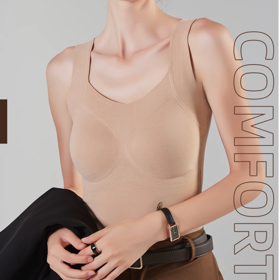 2025新款秋冬保暖背心女带胸垫免穿文胸美背一体式无痕打底内衣女