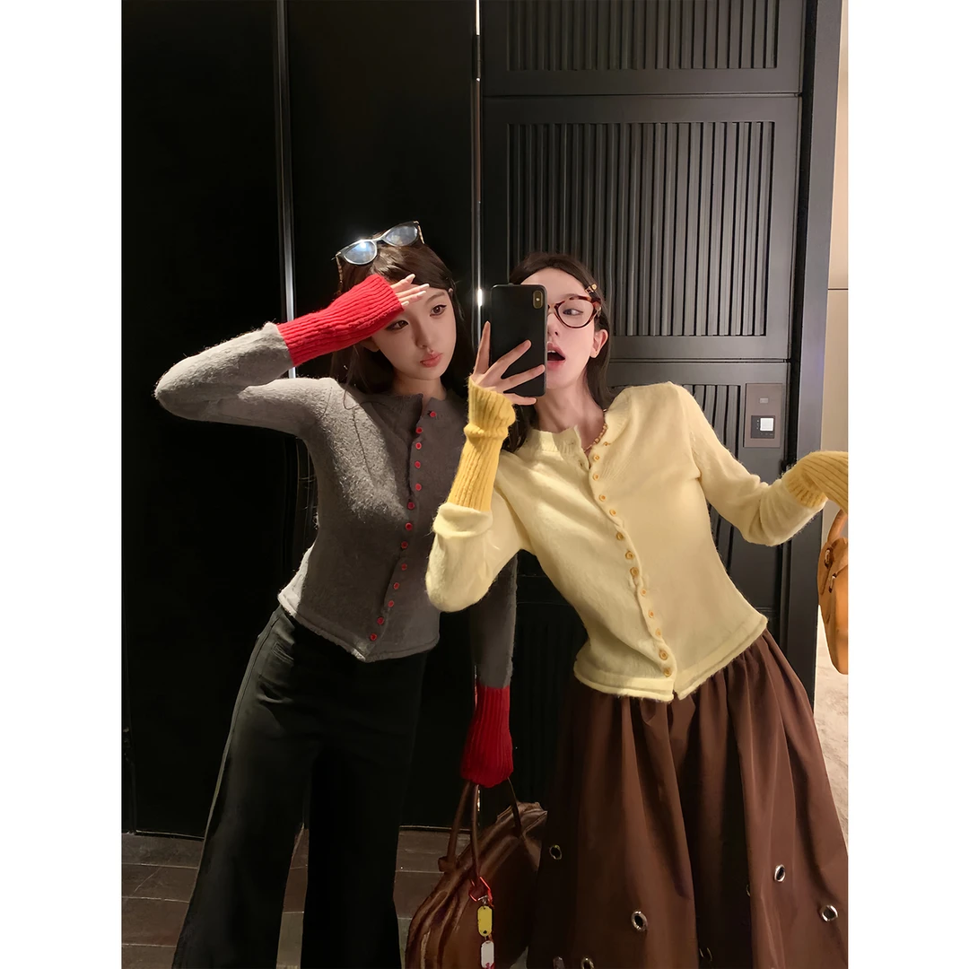 UC定制~2024新款慵懒风针织开衫长袖上衣/重工镂空半身裙伞裙