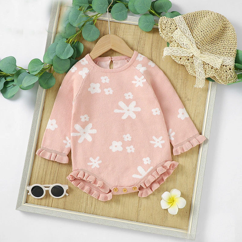 可爱女宝宝包屁长袖哈衣针织毛衣新生儿衣服春秋装婴儿三角爬爬服