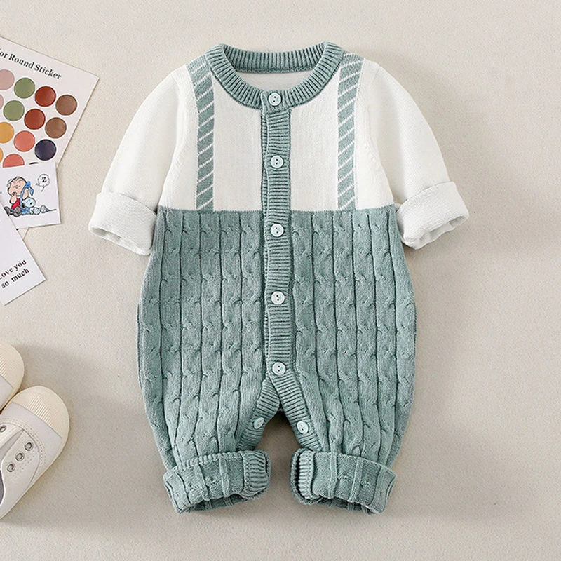 男宝宝针织衫连体衣潮服假背带裤爬爬服婴儿毛衣小童毛线哈衣春装