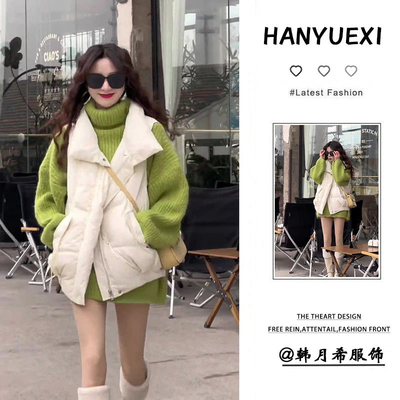 2024年秋冬新款韩版宽松保暖款棉服马甲外套百搭显瘦毛衣两件套潮