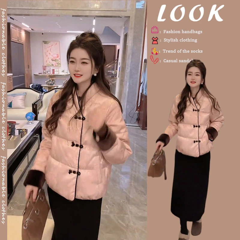 2024年秋冬新款流行女装设计感时尚羽绒棉服外套高腰半身裙两件套