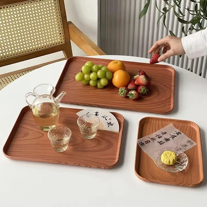 餐盘创意餐盘轻奢托盘多用途托盘木纹风长方形托盘茶盘水杯小吃盘