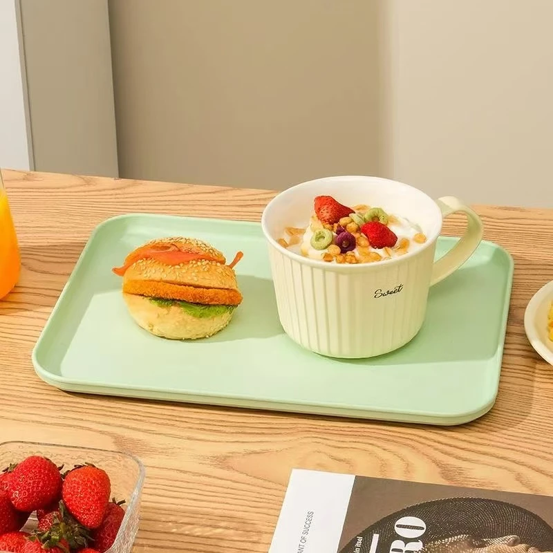 托盘ins风水杯家用水果盘长方形网红轻奢餐桌盘甜品盘小麦秸秆