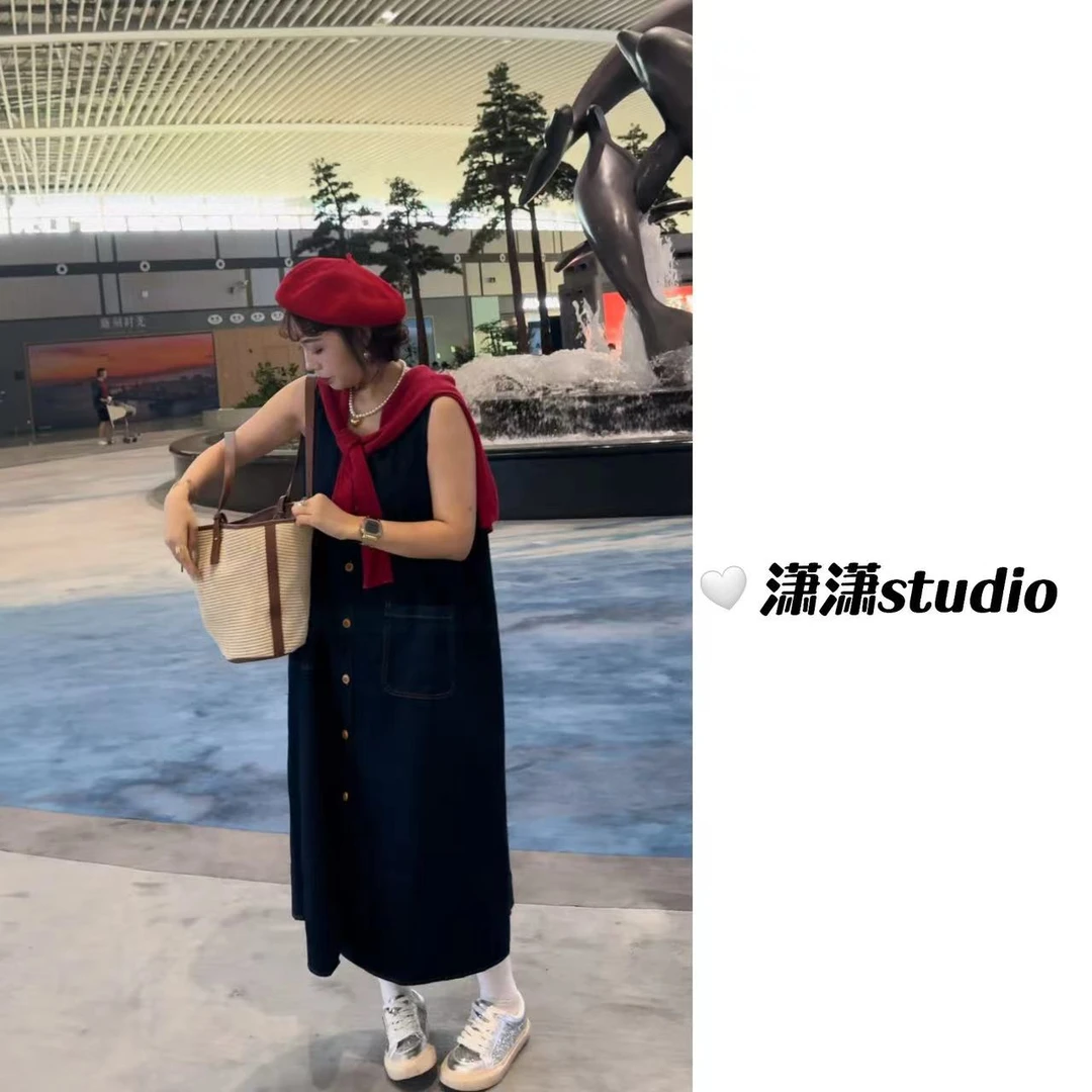 【西域牛仔】潇潇自制可单穿可叠穿大版型牛仔坎肩裙XT6327