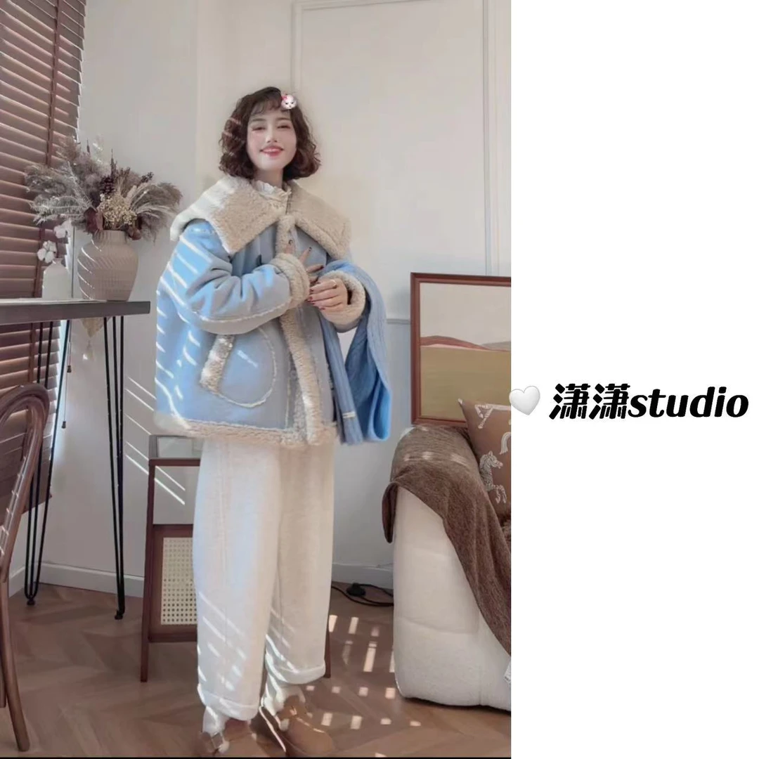 【初雪那天】【不带胸针】潇潇大翻领加厚毛毛面料韩系百搭外套XS2275