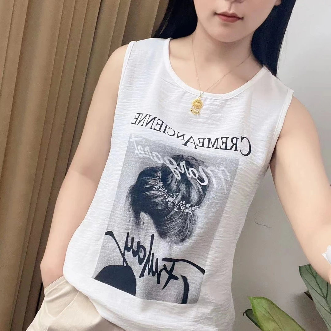 夏季冰丝麻大衫女宽松遮肉圆领韩版洋气舒适网红爆款百搭背心显瘦