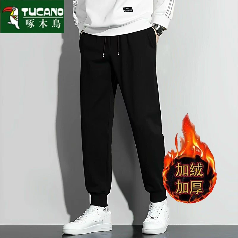 啄木鸟加绒加厚男士休闲长裤束脚15岁到18岁宽松百搭青少年卫裤