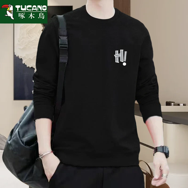 啄木鳥秋季休闲百搭圆领卫衣男女同款长袖t恤衫大码宽松潮牌内搭
