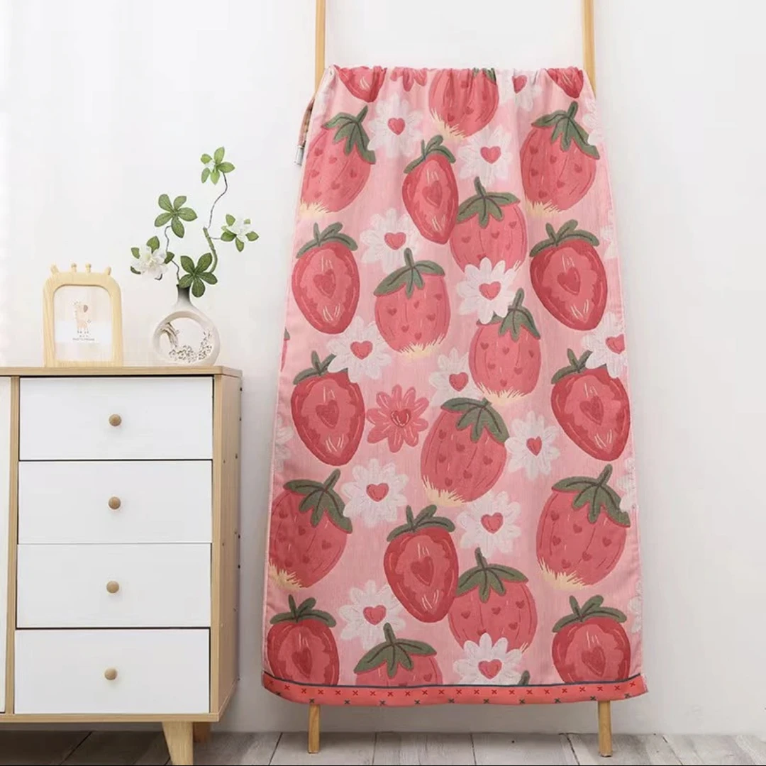 【草莓】80*160cm多层纱布加厚加大吸水可爱浴巾双面四季通用