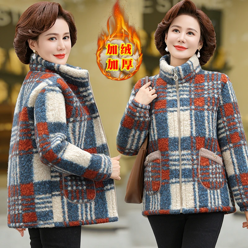 新款中年妈妈冬装时尚立领保暖棉服中老年女冬季洋气加厚棉衣