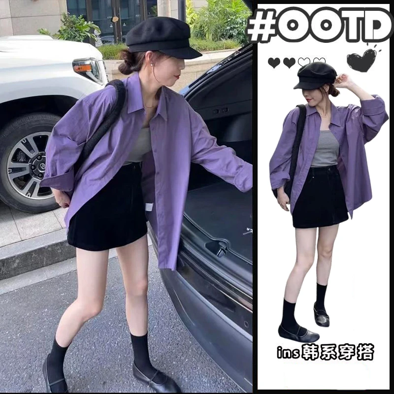 入秋一整套女装2024新款韩版时尚潮流百搭背心衬衫高腰短裙三件套