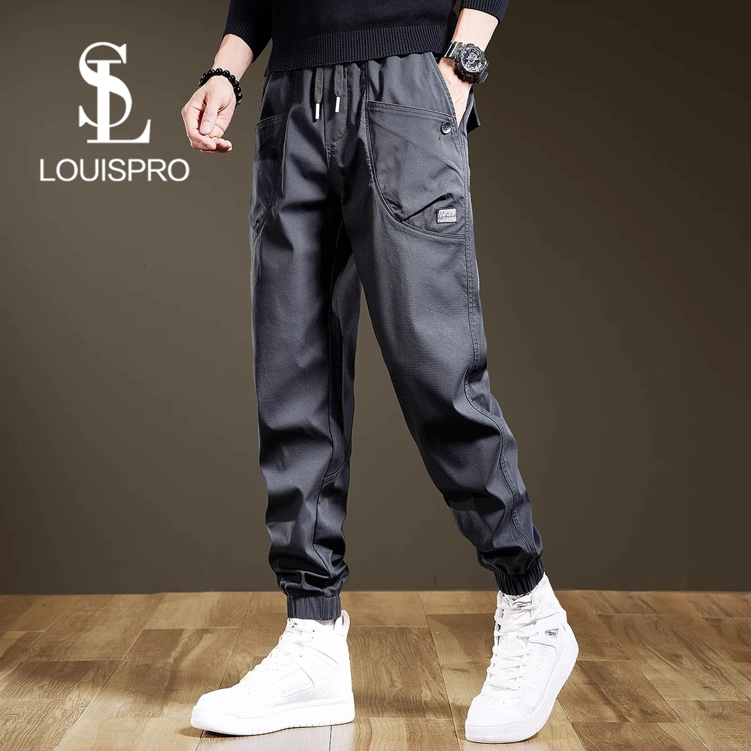 Louispro复古重磅水洗男士休闲裤秋季2024新款宽松大码束脚工装裤