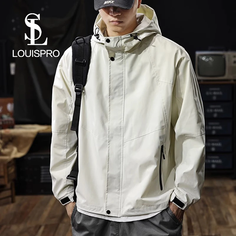 Louispro户外登山徒步男士冲锋衣外套秋季秋款连帽工装夹克