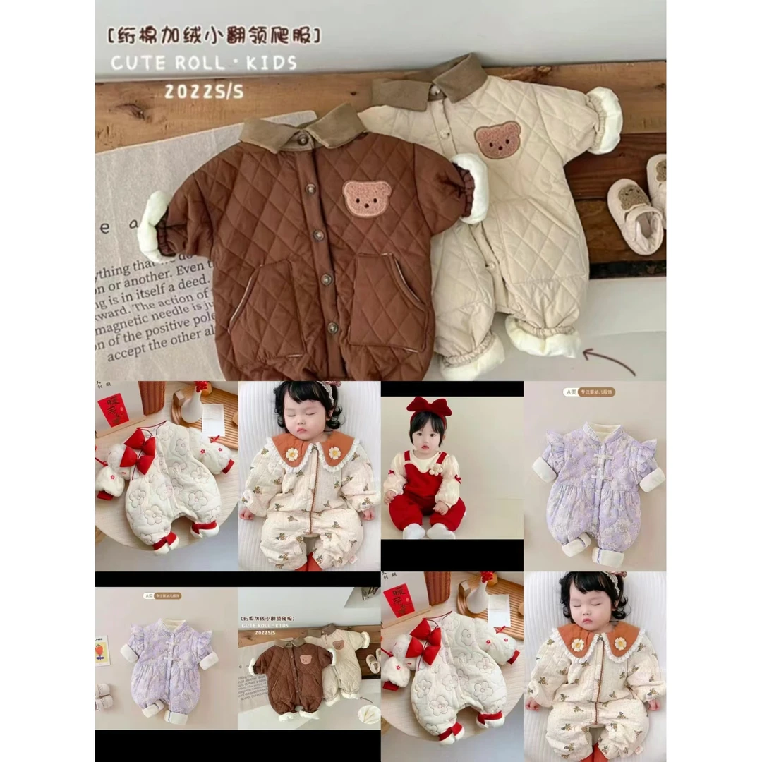 婴儿连体衣保暖哈衣薄棉衣服宝宝秋冬衣服百天冬季外出服