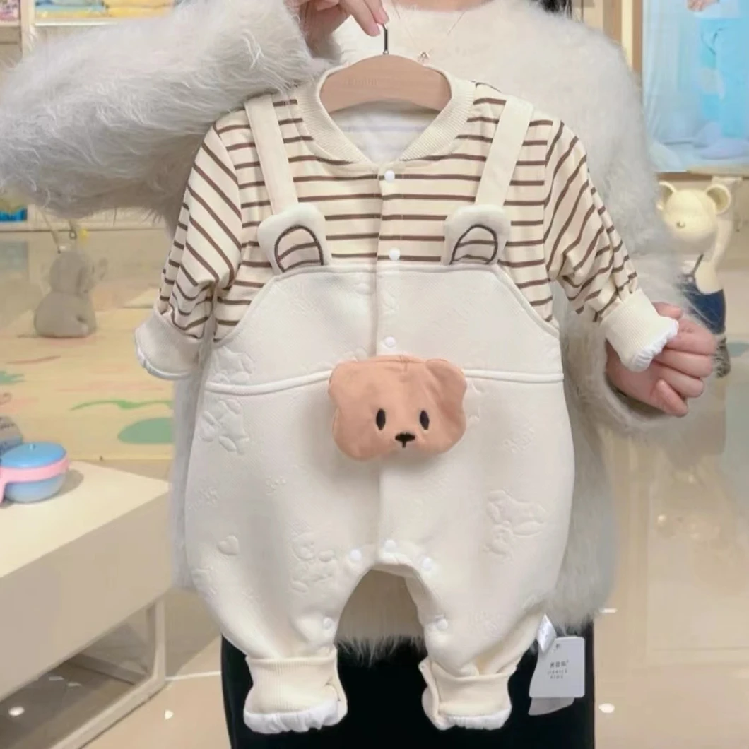 新生婴儿衣服春装超萌可爱连体春秋季假两件熊头春秋哈衣双层
