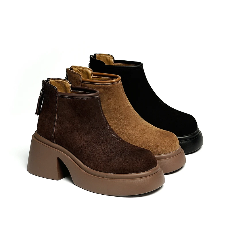 【YUXIN】7cm秋冬新款牛反绒短靴女厚底小个子增高短筒马丁靴加厚