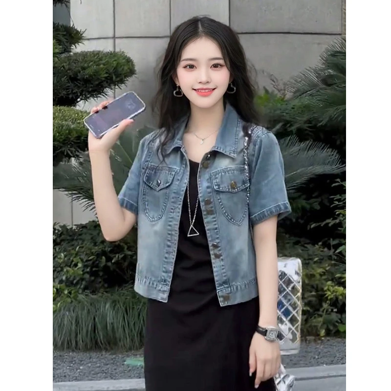 夏季薄款牛仔短袖外套女2025新款新中式休闲百搭显瘦开衫马甲上衣