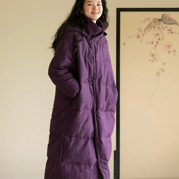 牧衣游原创炒色丝棉提花长羽绒服新款加厚抗寒蓬松保暖外套 梅花