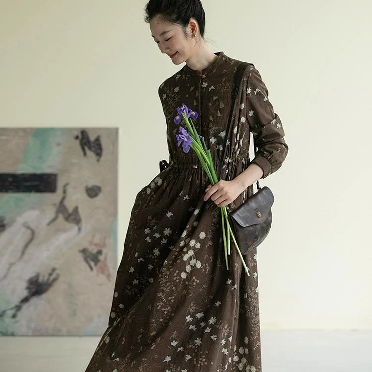 牧衣游原创 30支印花棉质连衣裙女新款轻薄文艺碎花长裙 执秋