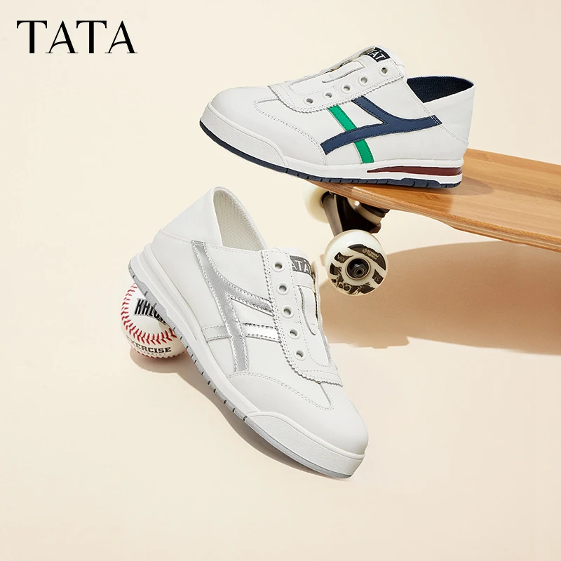 Tata他她平底小白鞋女休闲德训鞋一脚蹬阿甘鞋2024秋新款WDCA5BM4