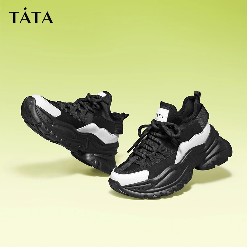 Tata他她薄款高帮鞋女秋季运动鞋厚底老爹鞋女年新款WIB03AM3