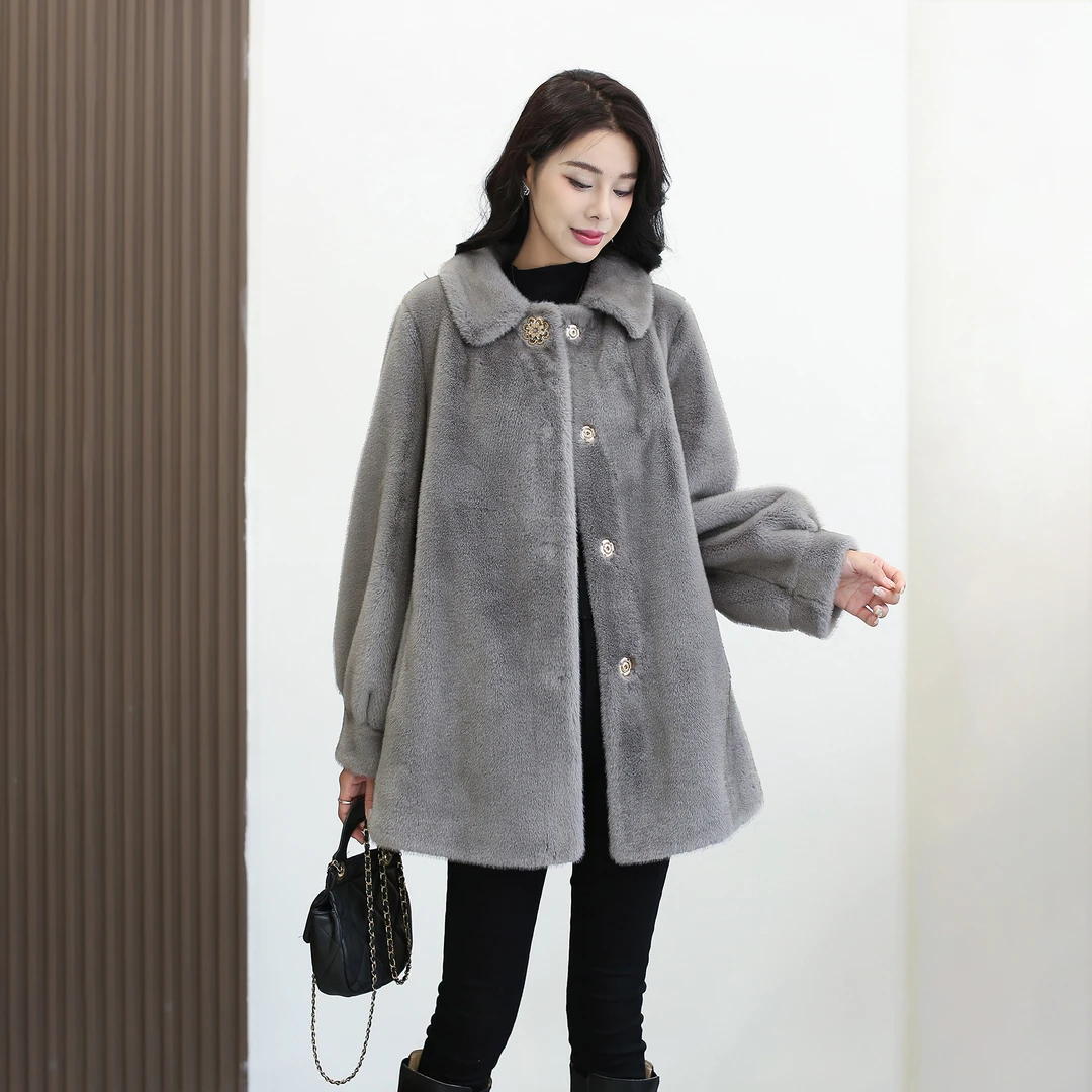 恩狐休闲时尚百搭女士外套冬季新款皮毛一体加厚保暖中老年上衣