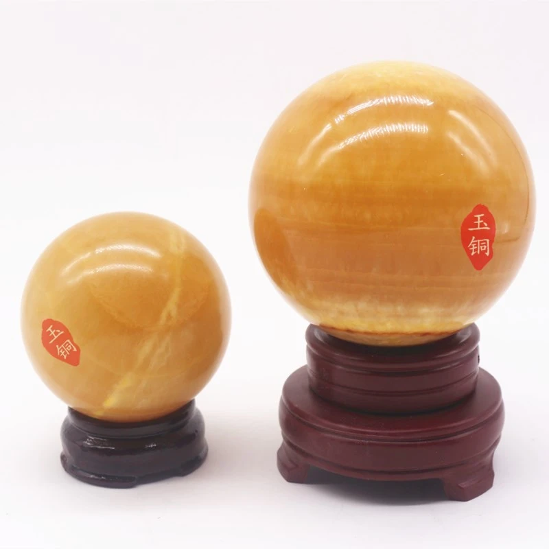 天然米黄玉石球摆件店铺玄关桌面转运健身球装饰工艺礼品瑞庆祥