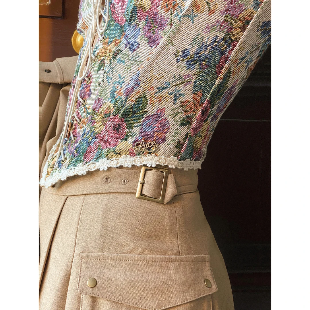 LaceMade大码女装【波特小姐】鱼骨胸衣女法式碎花吊带24XY9W01