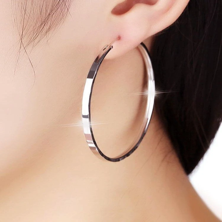 足银耳饰 中国银都99纯银大耳圈耳环女新潮韩国气质网红爆款圆圈