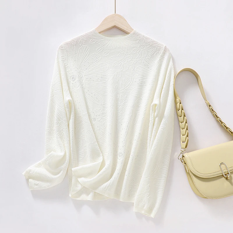 【繁花似锦设计感】重工雕花烫钻长袖休闲百搭针织打底衫