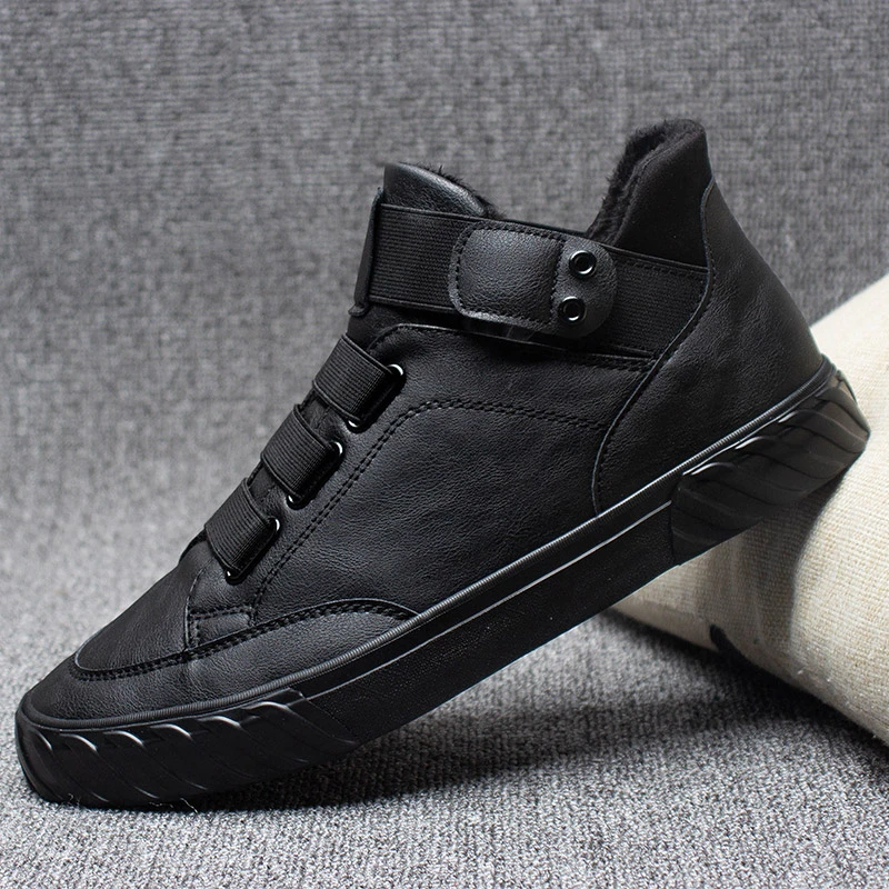 冬季加绒高帮休闲皮鞋潮男韩版百搭马丁靴潮男鞋2025新款保暖棉鞋