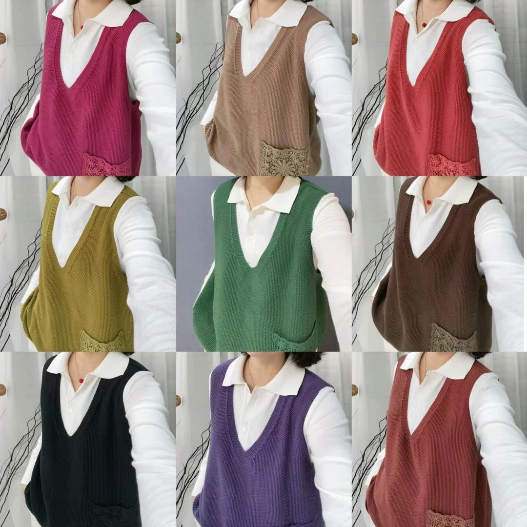 【华姐专属】复古棉线针织马夹女士新款时尚百搭宽松休闲纯色上衣