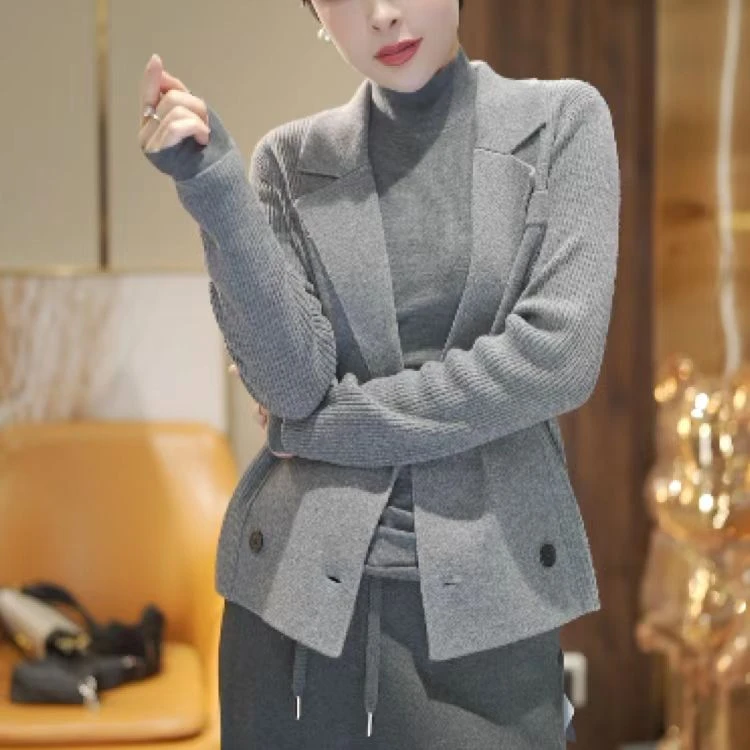 名港MG3170【双排扣纯羊毛】气质休闲时尚ins职业百搭西装针织衫