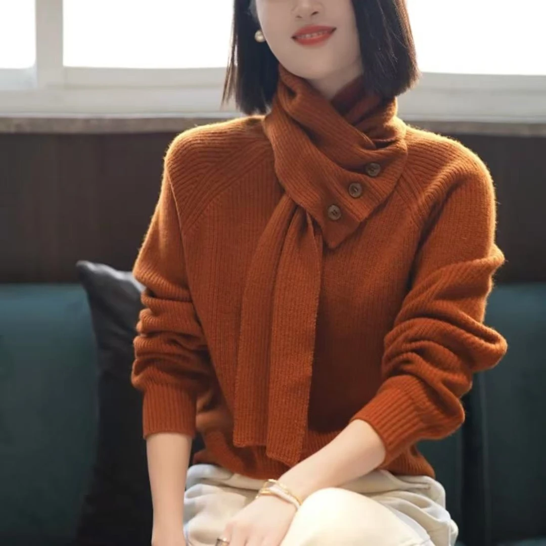 MINGGANG/名港【新年定制】秋冬百搭时尚堆堆领长袖针织衫 MG7310