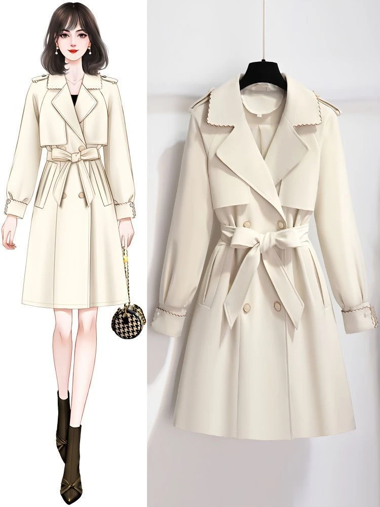 风衣外套女春秋中长款2023年新款今年流行的高级感春季米白色大衣