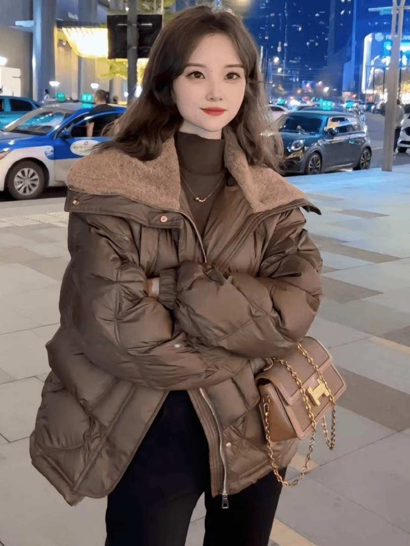 2023冬季新款韩版时尚大翻领夹棉服女短款宽松显瘦百搭保暖外套潮