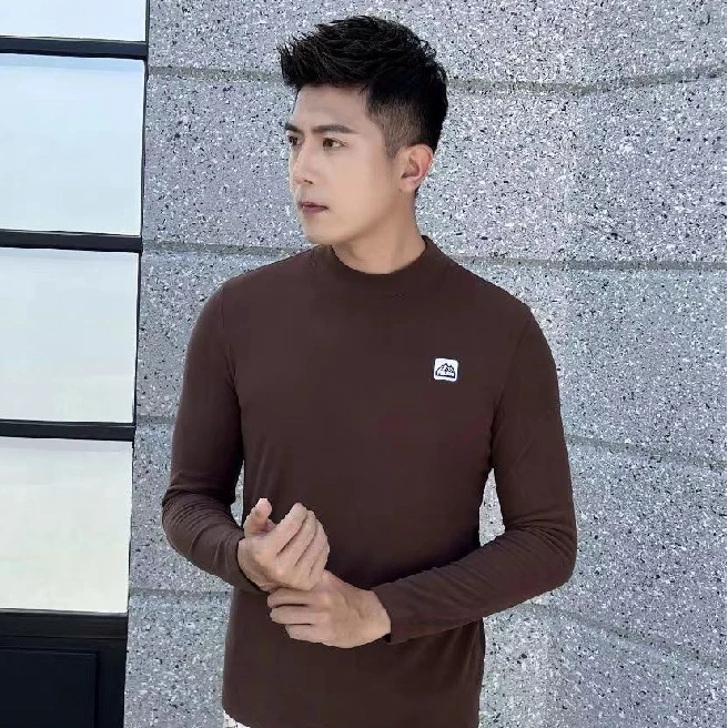 德绒打底衫男修身半高领长袖T恤2023新款春秋季百搭时尚青年9366