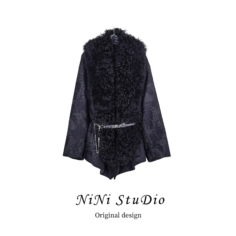 《火焰斗篷》冬高级鹅绒服羊皮毛一体翻领女士气质中款宽松24883