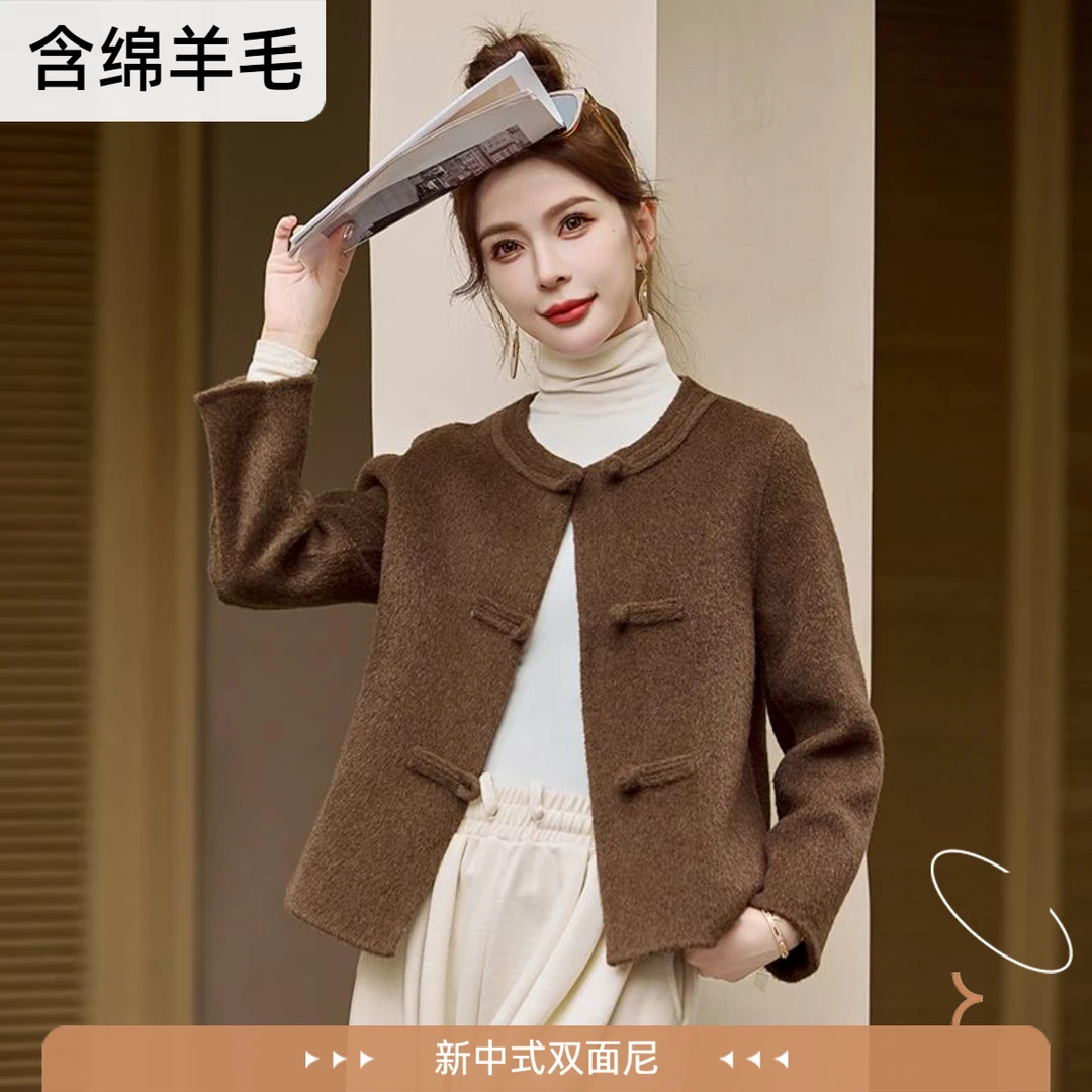 小香风绵羊毛呢外套女秋冬新款爆款时尚洋气贵太太国风圆领双面尼