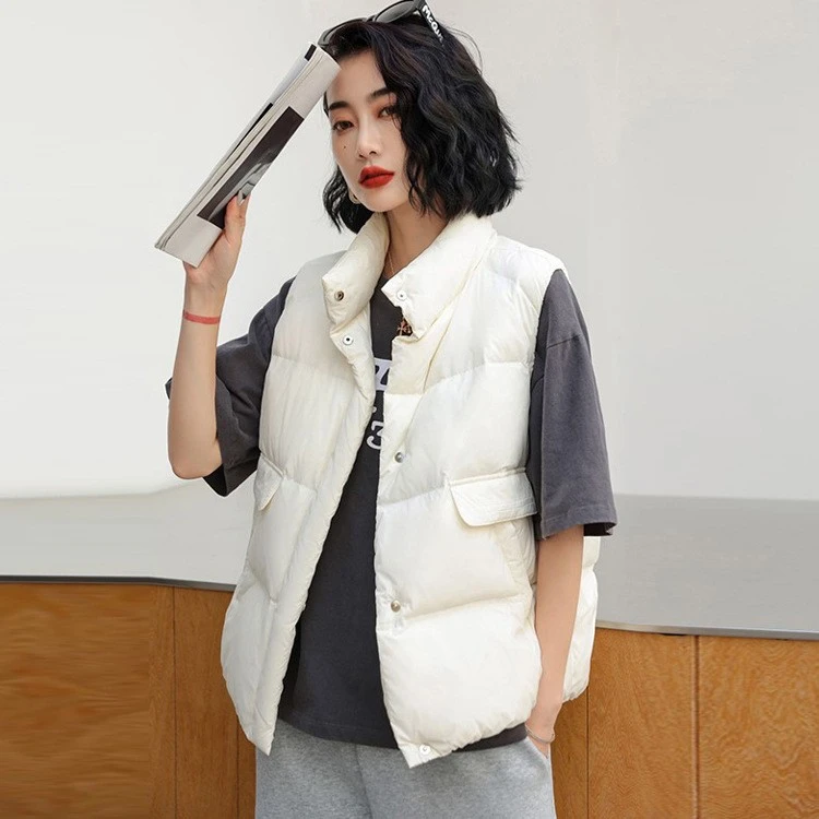 【郡梵纪/JVFAMJN】马甲韩版新款羽绒服女立领白鸭绒背心