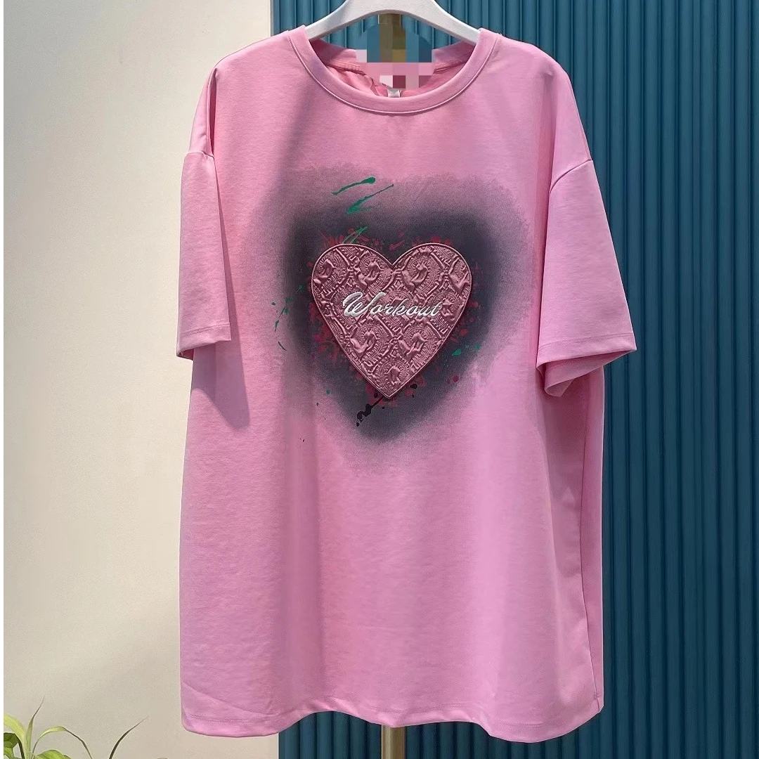 时尚女士休闲圆领爱心大T恤  52903