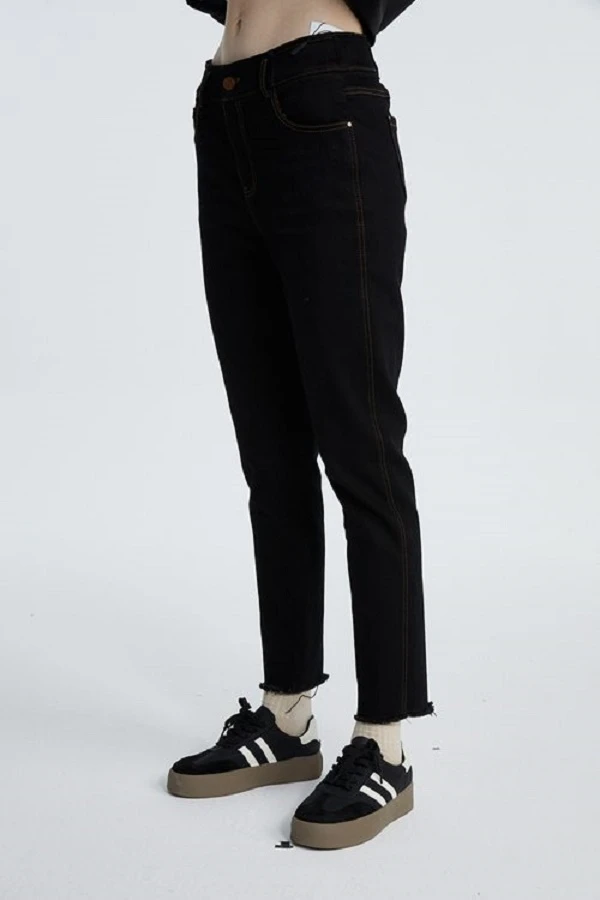 加绒 水淼/2024冬季新款时尚气质百搭毛边牛仔小脚裤  49359