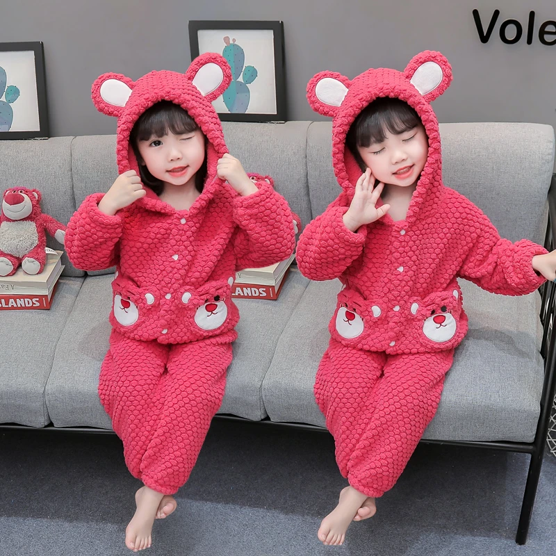 女童睡衣2023新款小童秋季儿童女孩秋冬加厚宝宝冬装家居服两件套