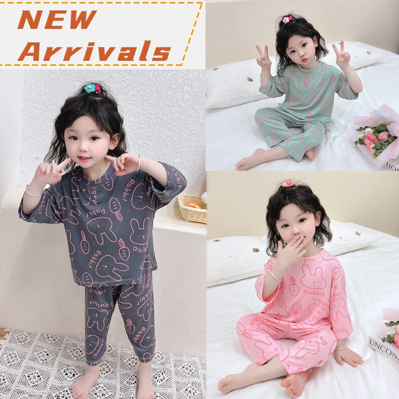 女童睡衣春秋夏中袖女孩薄款莫代尔儿童空调服宝宝家居服小童套装