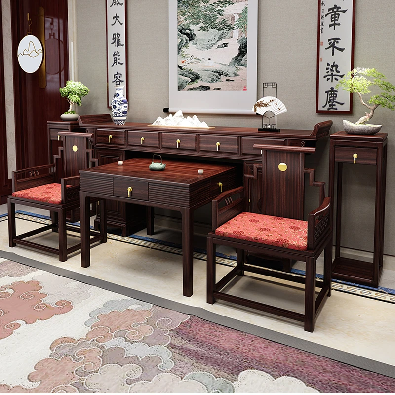 新中式乌金木实木中堂六件套条案玄关供桌神台堂屋农村别墅家用